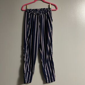 Women’s Stripe Pants Navy White Red Pockets Small Stretchy Waist Comfortable